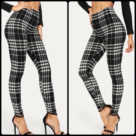 CLEARANCE🚨HIGH-RISE HOUNDSTOOTH SKINNY LEGGINGS - Picture 2 of 5